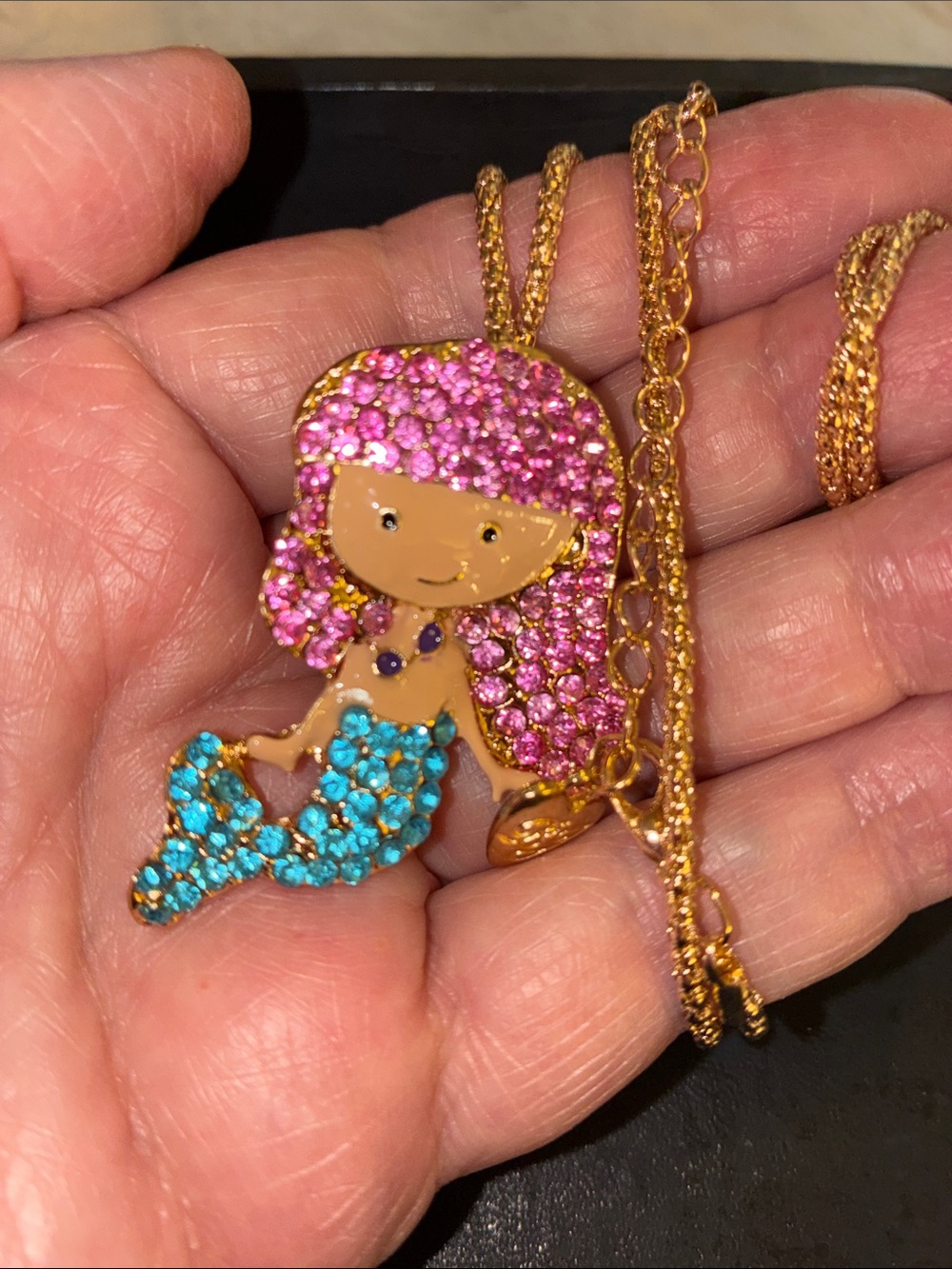 Pink & Turquoise Mermaid Pendant Necklace